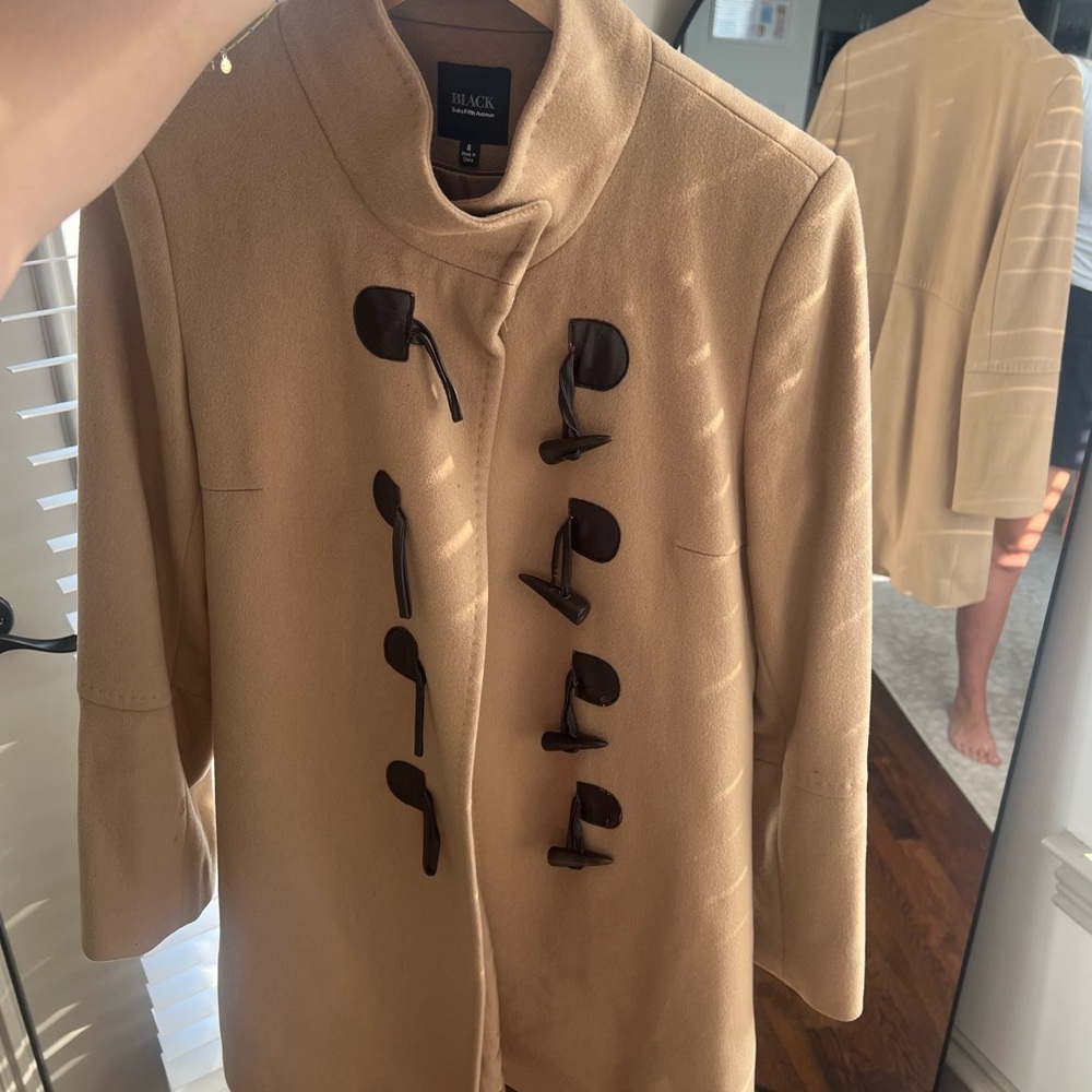 Saks Fifth Avenue Camel Pea Coat with Dark Accents